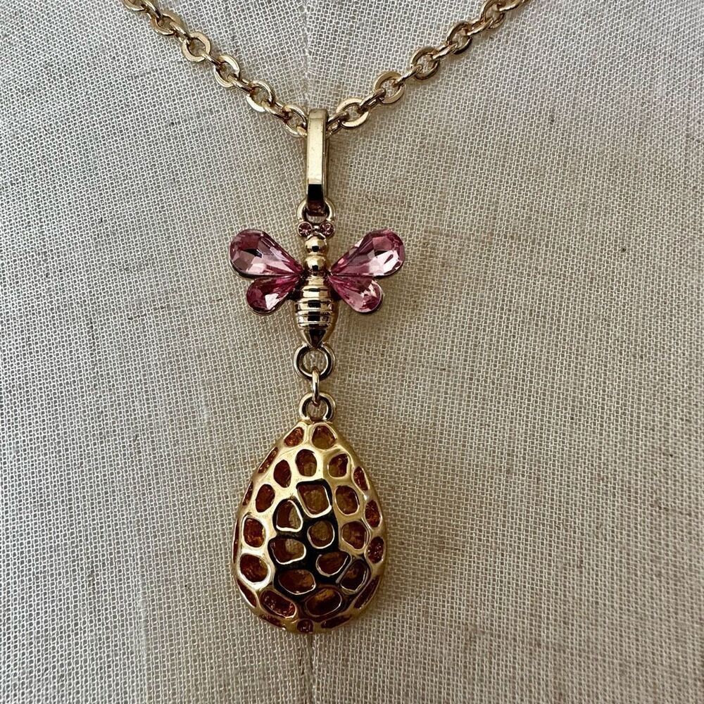 R.J. Graziano pink rhinestone bee and hive pendant necklace